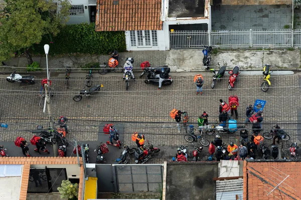 Uygulama Teslimatı Uygulama Dağıtım Motosikletçileri Rappi Den Moto Çocukları Sao — Stok fotoğraf