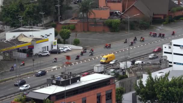 Aanvraag Levering Manifestatie Moto Jongen Staking Aanvraag Levering Motorrijders Stad — Stockvideo