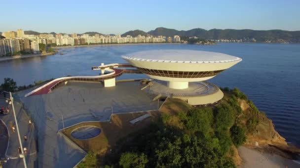 Mac Niteroi Museet För Nutidskonst Niteroi Arkitekt Oscar Niemeyer Niteroi — Stockvideo