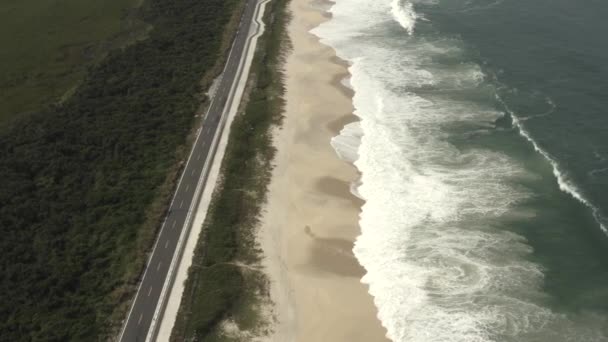 Gran Vista Aérea Drones Playa Carretera Oceánica Mar Brasil Océano — Vídeos de Stock