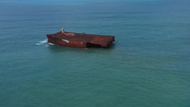 Nave Abandonada Contaminación Oceánica Ciudad Fortaleza Estado Ceara Brasil — Vídeo de stock