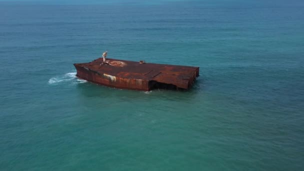 Εγκαταλελειμμένο Πλοίο Θαλάσσια Ρύπανση Fortaleza City Πολιτεία Ceara Βραζιλία — Αρχείο Βίντεο