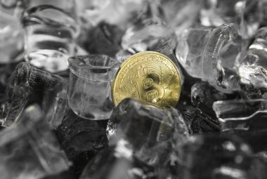 Buz zemin üzerine altın bitcoin. Kış karşılığında kavramı. Dondur. Blockchain incelemesi. Dijital para ve sanal cryptocurrency kavramı. Iinvestment. Ticaret, ticari.