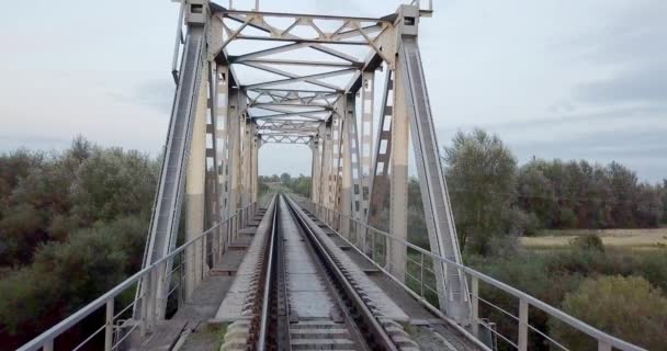 Luftaufnahme Von Eisenbahnbrücken Über Den Fluss Eisenbahn Schwerindustrie Industrielle Konzeptszene — Stockvideo