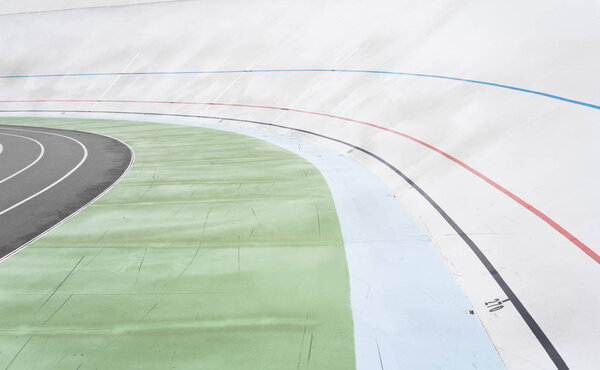 Lines of empty velodrome. Geometric line background.