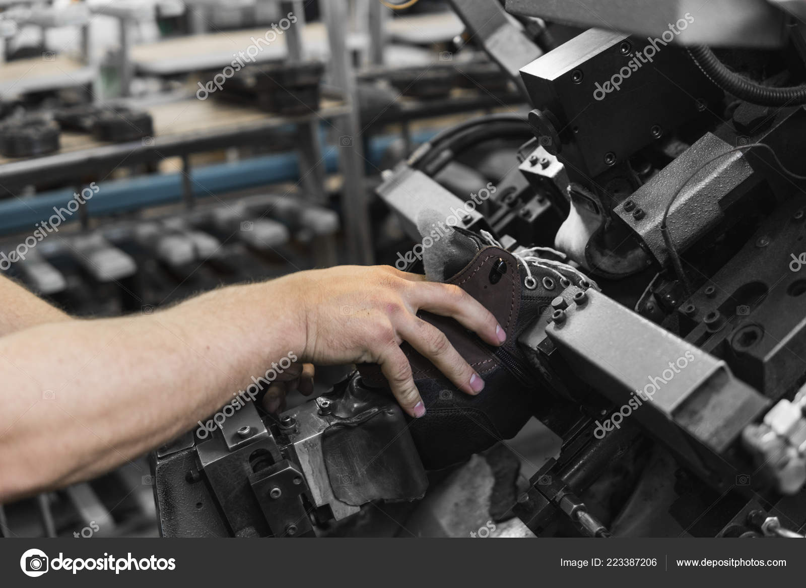 Man use special machine tool for making a The conveyor on a
