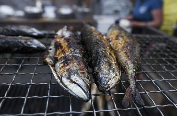 Appetitoso pesce alla griglia su un cibo fest. Cibo per animali . — Foto Stock