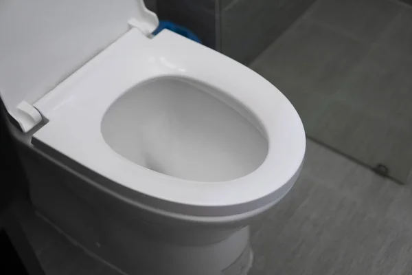 Biała toaleta we współczesnym domu. Biała miska toaletowa w łazience. — Zdjęcie stockowe