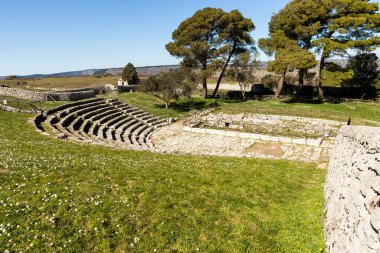 Palazzolo Acreide 'deki Yunan Tiyatrosu Panoramik Görüntüleri, Syracuse, İtalya.