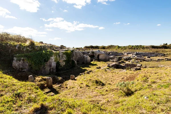 Panoramatický Výhled Centrální Oblast Archeologické Zóně Akrai Palazzolo Acreide Sicílie — Stock fotografie