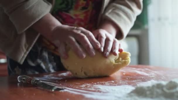Donna Impastando Pasta Farina Sul Tavolo — Video Stock