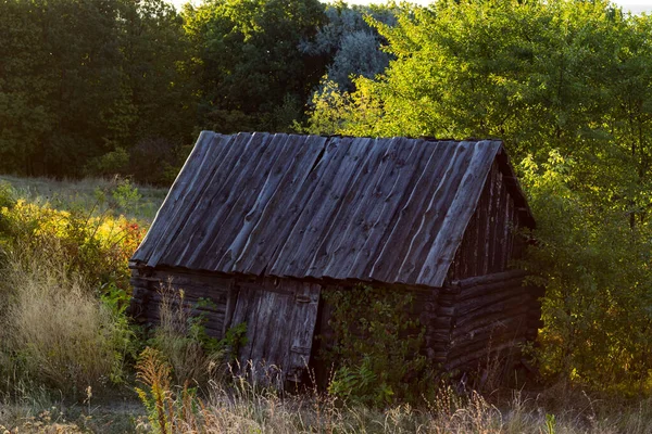 A wooden shed made of aged wood, which has become gray from old age.