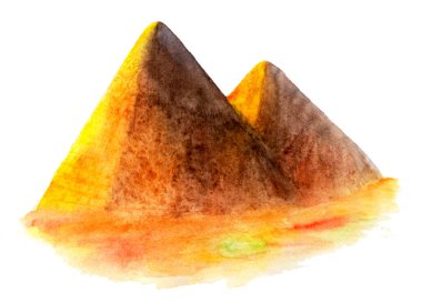 Mısır piramit. Sulu boya resim. Beyaz arka plan üzerinde izole iki piramitler. Öğe tasarımı, dekor, baskı, kartvizit, davet ve seyahat biletleri için.