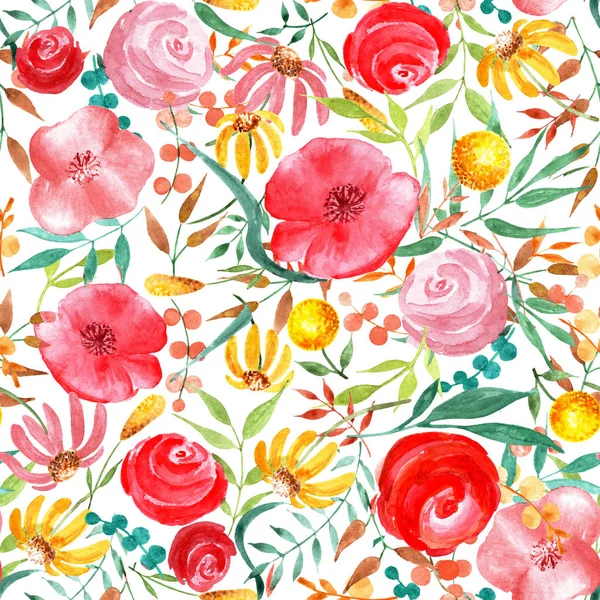 Minta Rózsák Pipacsok Vintage Stílusban Akvarell Illusztráció Selyem Sál Virágos — Stock Fotó
