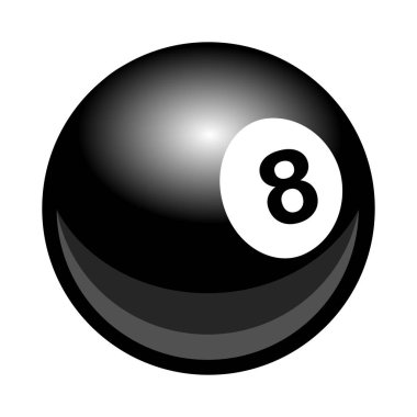 Vector bilardo bilardo bilardo bilardosu 8topun beyaz arka planda izole edilmiş hali. Logo tasarımı ögesi, çıkartma, araba çıkartması ve herhangi bir dekorasyon için ideal.