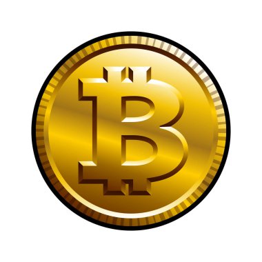 Bitcoin vektör illüstrasyonu beyaz arkaplanda izole edildi. Logo tasarımı, çıkartma, çıkartma ve her türlü dekorasyon için ideal..