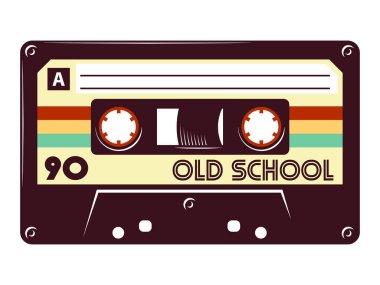 İzole edilmiş beyaz arkaplanda Retro klasik karışık kaset vektör çizimi.
