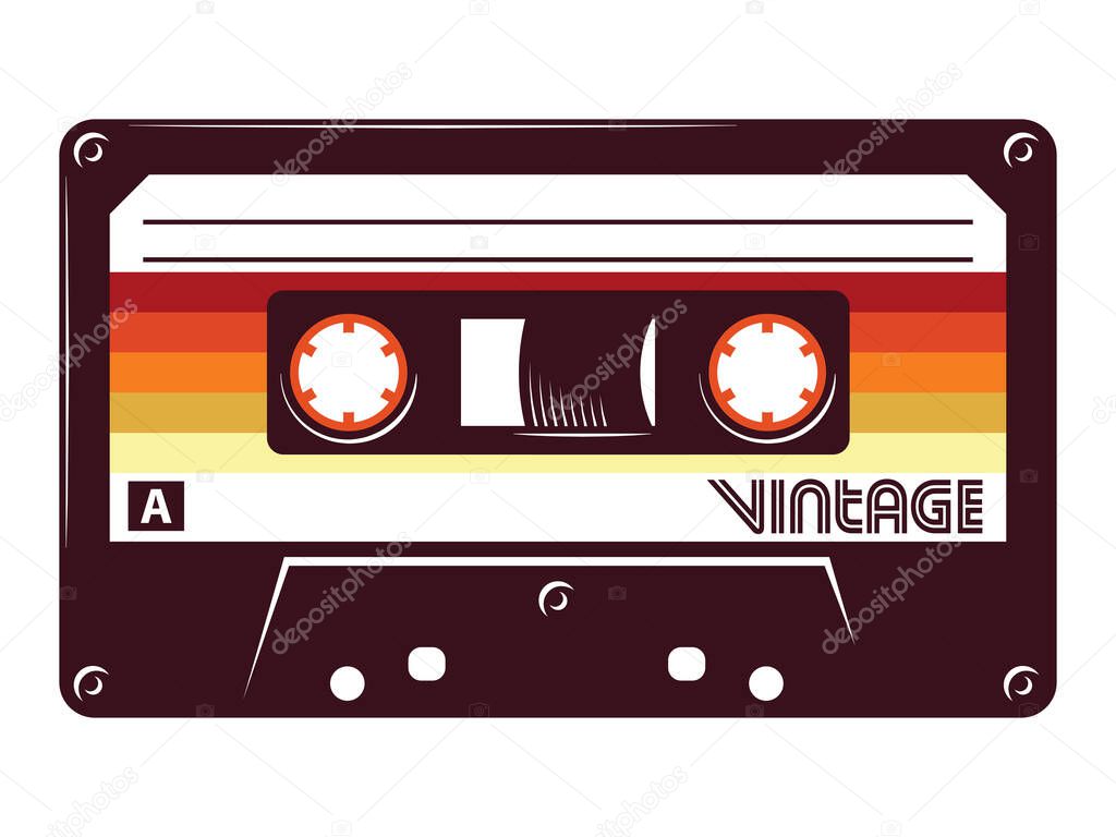 Retro vintage cassette tape vector illustration on isolated white background.