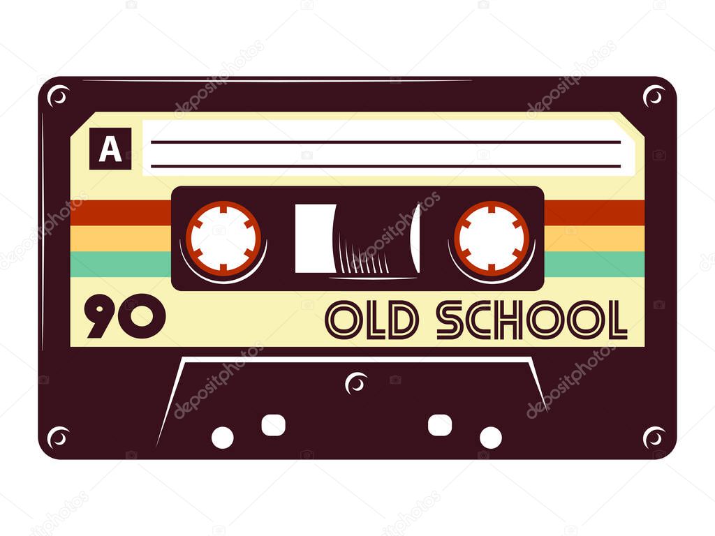 Cassette tape Retro vintage mixtape vector illustration on isolated white background.