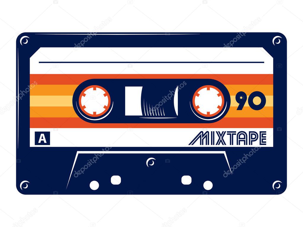 Cassette tape Retro vintage mixtape vector illustration on isolated white background.