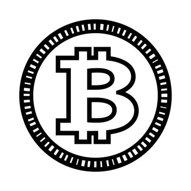 Bitcoin siluet vektör çizimi beyaz arkaplanda izole edildi. Logo tasarımı ögesi, çıkartma, çıkartma ve herhangi bir dekorasyon için ideal.