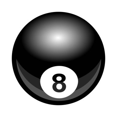 Vector bilardo bilardo bilardo bilardosu 8topun beyaz arka planda izole edilmiş hali. Logo tasarımı ögesi, çıkartma, araba çıkartması ve herhangi bir dekorasyon için ideal.