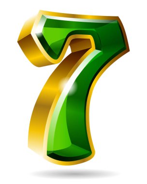 7 numaralı altın ve yeşil karakter beyaz arka planda izole edildi. Vektör illüstrasyonu.