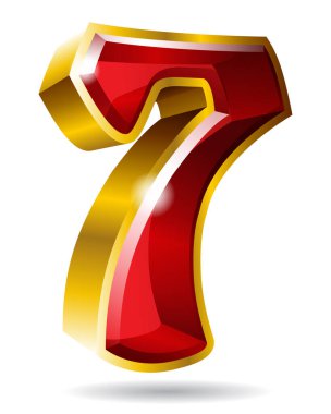 Beyaz arkaplanda 7 numaralı altın izole edilmiş. Vektör illüstrasyonu.