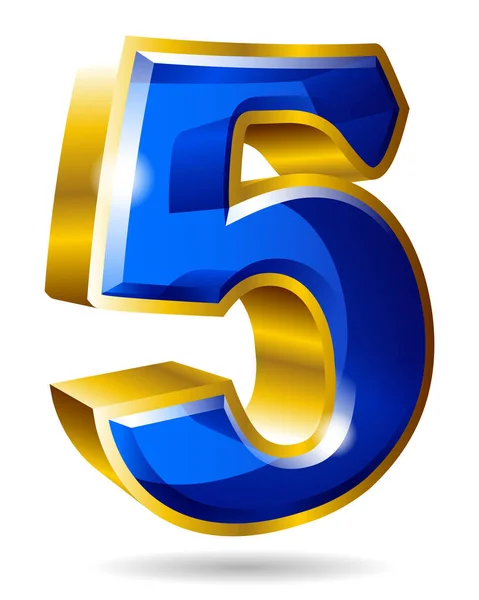 黄金と青の数字の文字5白の背景に隔離された ベクターイラスト — ストックベクタ