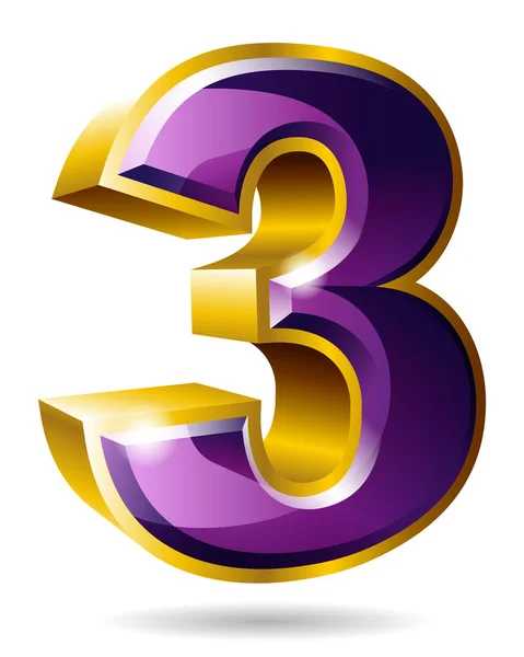 金色と紫色の数字の文字3白の背景に隔離されました ベクターイラスト — ストックベクタ