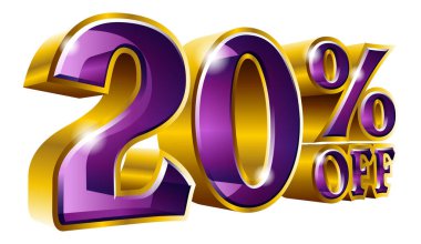 % 20 indirimli -% 20 indirimli altın ve mor tabela. Vektör çizimi. Özel Teklif% 20 indirim etiketi. Sticker, Banner, Reklamcılık, TV Reklamları ve her türlü dekorasyon için ideal.