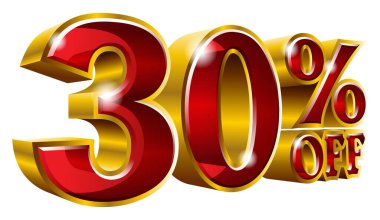 % 30 indirim,% 30 indirim, altın ve kırmızı tabela. Vektör çizimi. Özel Teklif% 30 indirim etiketi. Sticker, Banner, Reklamcılık, TV Reklamları ve her türlü dekorasyon için ideal.