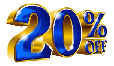 % 20 indirimli -% 20 indirimli altın ve mavi tabela. Vektör çizimi. Özel Teklif% 20 indirim etiketi. Sticker, Banner, Reklamcılık, TV Reklamları ve her türlü dekorasyon için ideal.