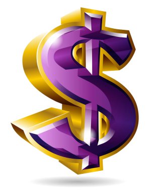 Beyaz arka planda izole edilmiş altın dolar işareti. Vektör illüstrasyonu.