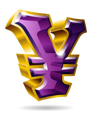 Beyaz arka planda izole edilmiş 3 boyutlu altın yen sembolü. Vektör illüstrasyonu.