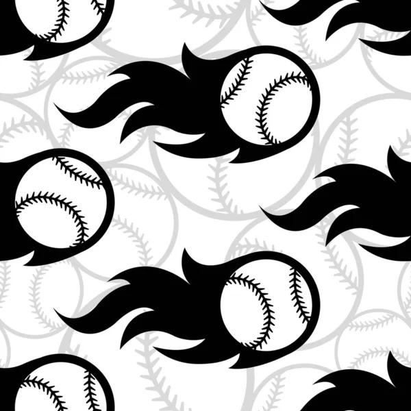 Naadloos Patroon Met Honkbal Iconen Vlammen Vector Illustratie Ideaal Voor — Stockvector