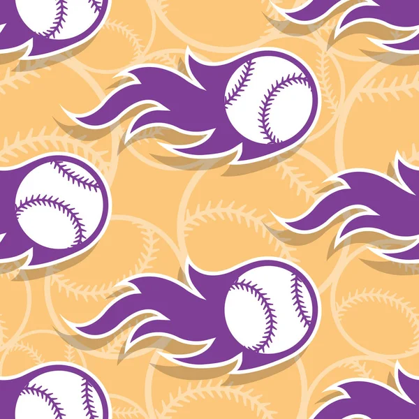 Patrón Sin Costuras Con Iconos Pelota Béisbol Llamas Ilustración Vectorial — Vector de stock