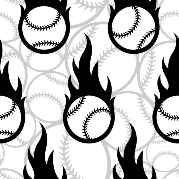 Beyzbol Topu Ikonları Alevlerle Kusursuz Desen Vektör Çizimi Duvar Kağıdı — Stok Vektör