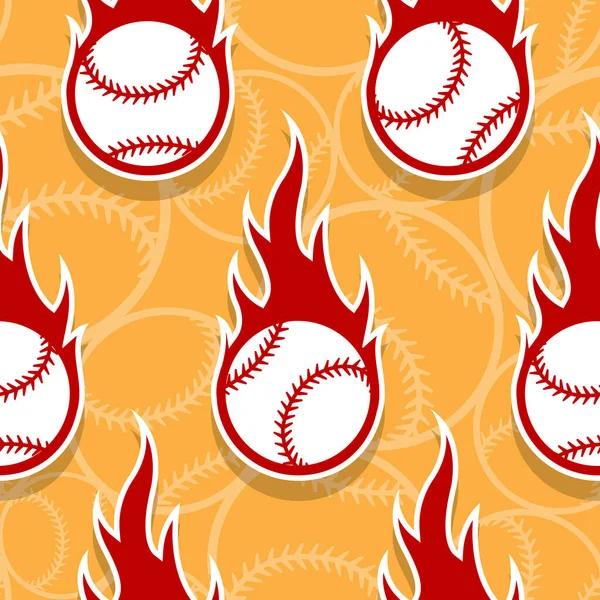 Patrón Sin Costuras Con Iconos Pelota Béisbol Llamas Ilustración Vectorial — Archivo Imágenes Vectoriales
