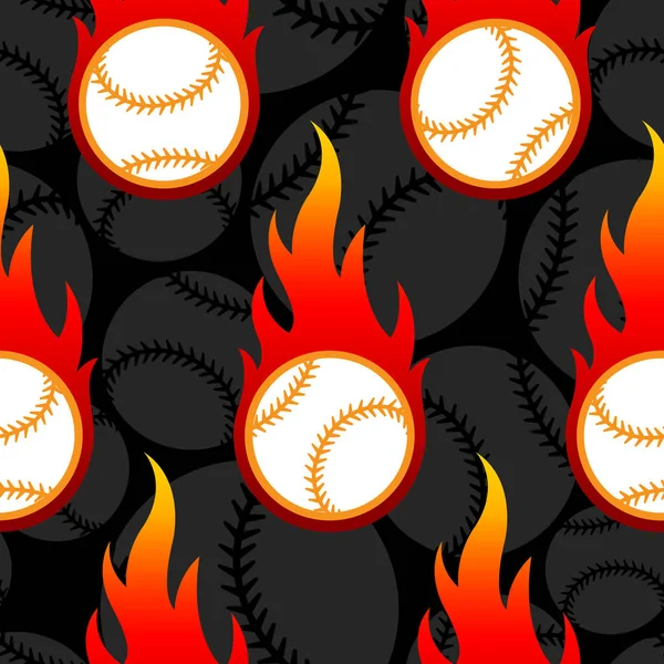Zökkenőmentes Minta Baseball Labda Ikonok Lángok Vektor Illusztráció Ideális Tapéta — Stock Vector
