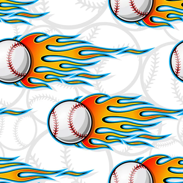 Baseball softball balls printable seamless pattern with hotrod flames. Vector illustration. Ideal for wallpaper packaging fabric textile wrapping paper design and any decoration.