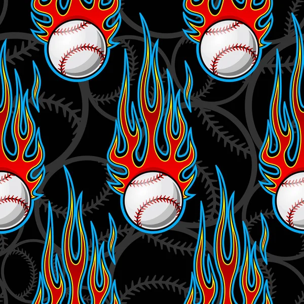 Balle Baseball Balle Softball Motif Sans Couture Avec Flamme Hotrod — Image vectorielle