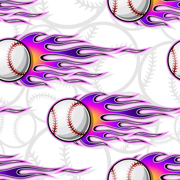 Baseball Softball Balls Printable Seamless Pattern Hotrod Flames Vector Illustration — Stock Vector