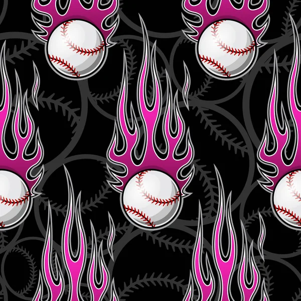 Baseball softball balls printable seamless pattern with hotrod flames. Vector illustration. Ideal for wallpaper packaging fabric textile wrapping paper design and any decoration.