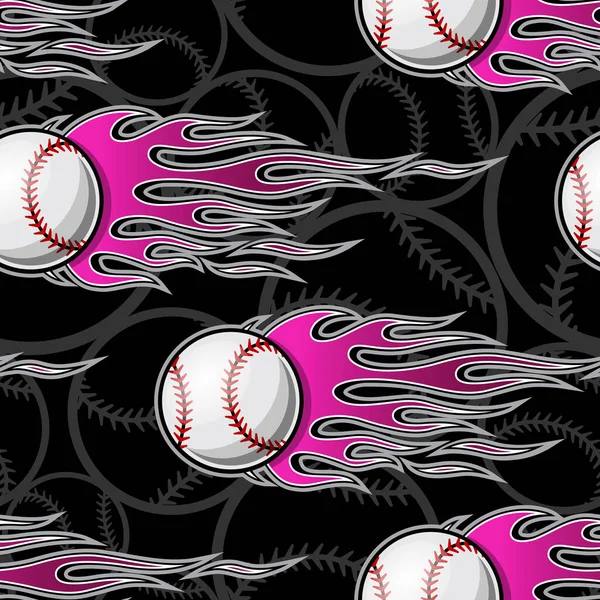 棒球垒球可打印无缝图案 火焰熊熊燃烧 矢量图解 理想的壁纸包装面料 纺织品包装纸设计及任何装饰 — 图库矢量图片