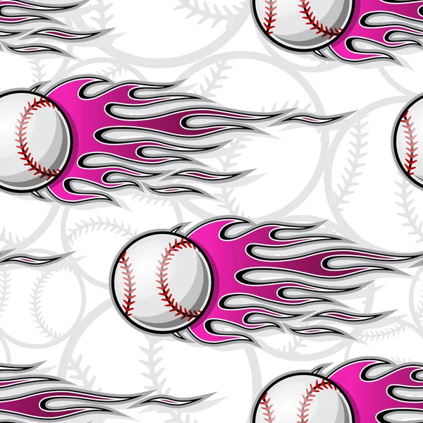 Béisbol Bola Softbol Patrón Sin Costura Con Llama Hotrod Ilustración — Archivo Imágenes Vectoriales