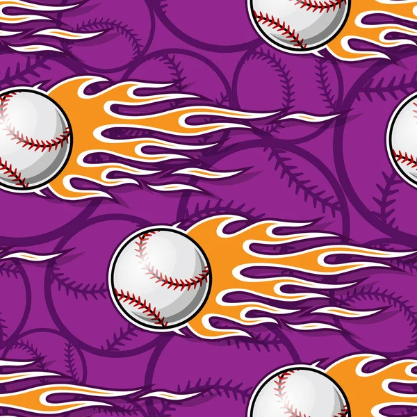 Printable seamless pattern with baseball softball ball and hotrod flame. Vector illustration. Ideal for wallpaper packaging fabric textile wrapping paper design and any decoration.