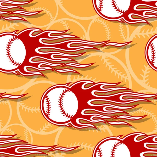 Seamless pattern with baseball softball ball symbol and hot rod flame. Vector illustration. Ideal for wallpaper packaging fabric textile wrapping paper design and any decoration.