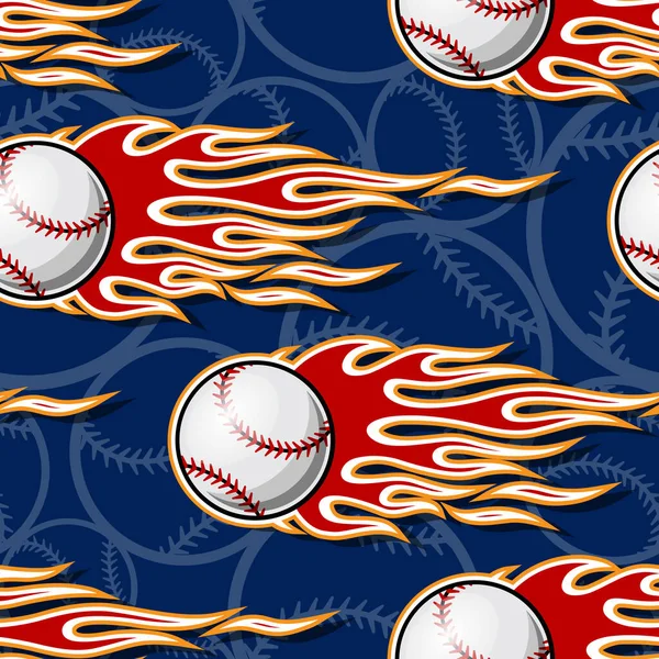 Seamless pattern with baseball softball ball symbol and hot rod flame. Vector illustration. Ideal for wallpaper packaging fabric textile wrapping paper design and any decoration.