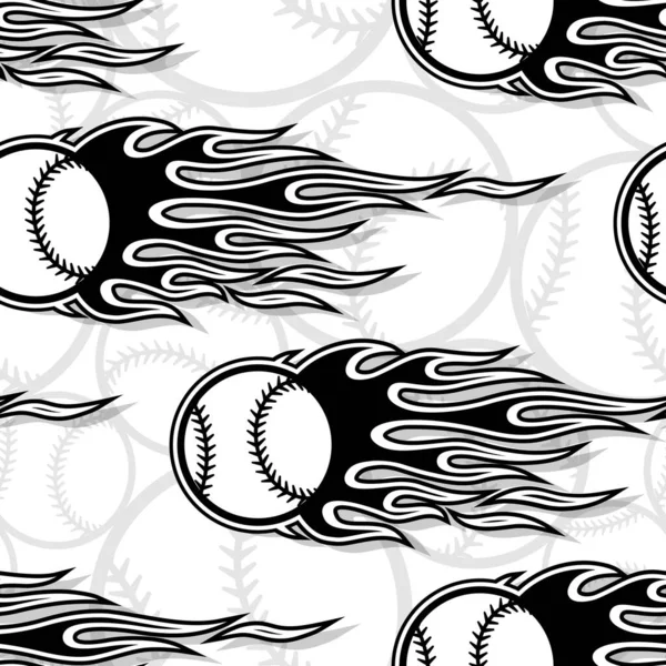 Padrão Sem Costura Imprimível Com Beisebol Softball Chama Hotrod Ilustração — Vetor de Stock